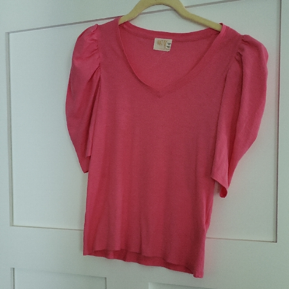 Nation LTD Pink Fitted Blouse with 3/4 Puffed Sleeves